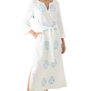 White Dress with Blue Floral Embroidery